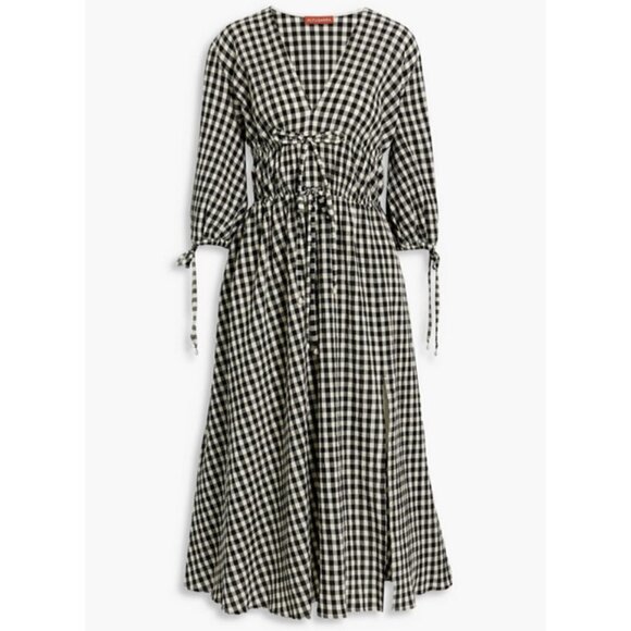 💕ALTUZARRA💕 Donrine Seersucker Gingham Midi Dress ~ Black Ivory 42 EU NWT - Picture 8 of 16